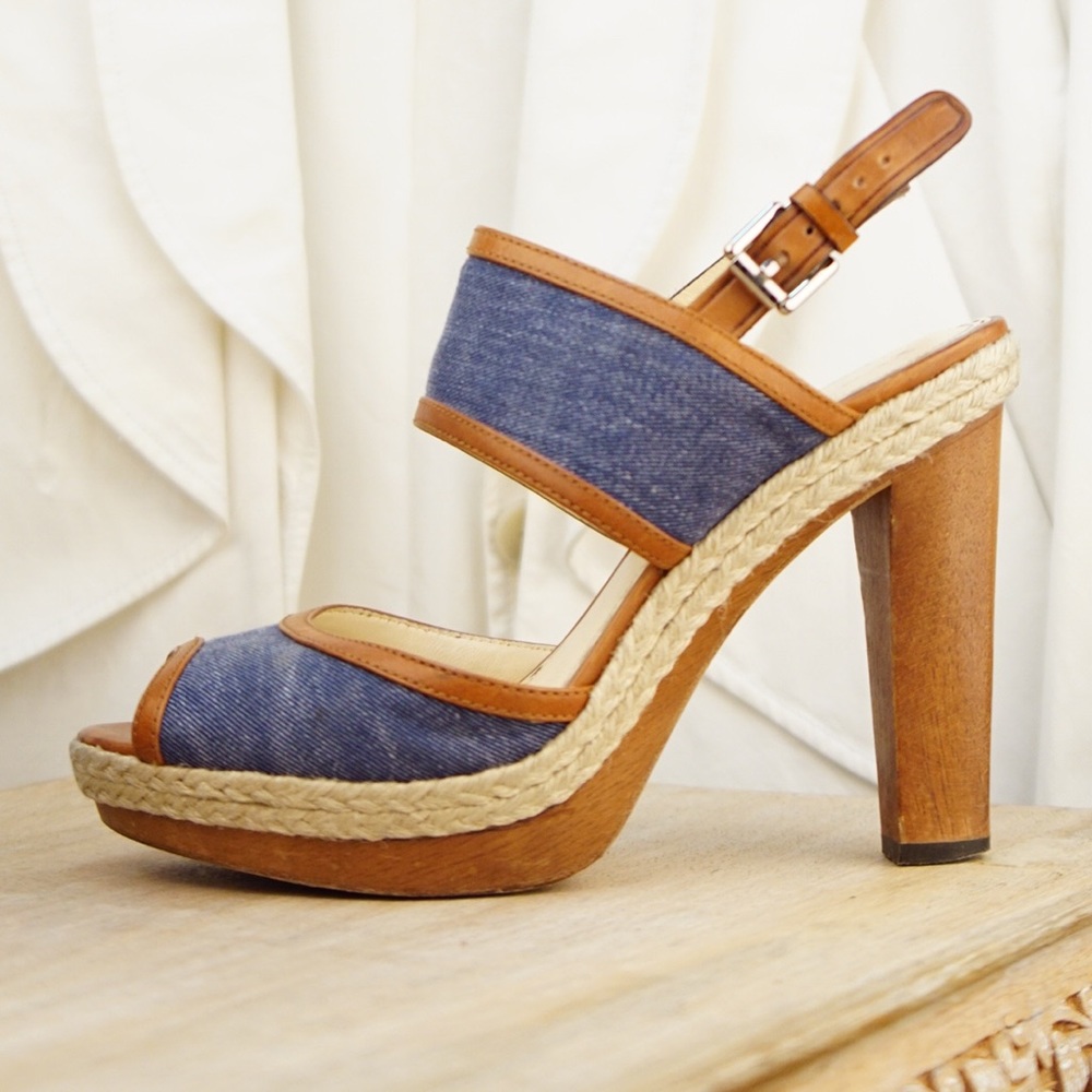 Coach Daria Denim slingback leather sandals 8 1/2